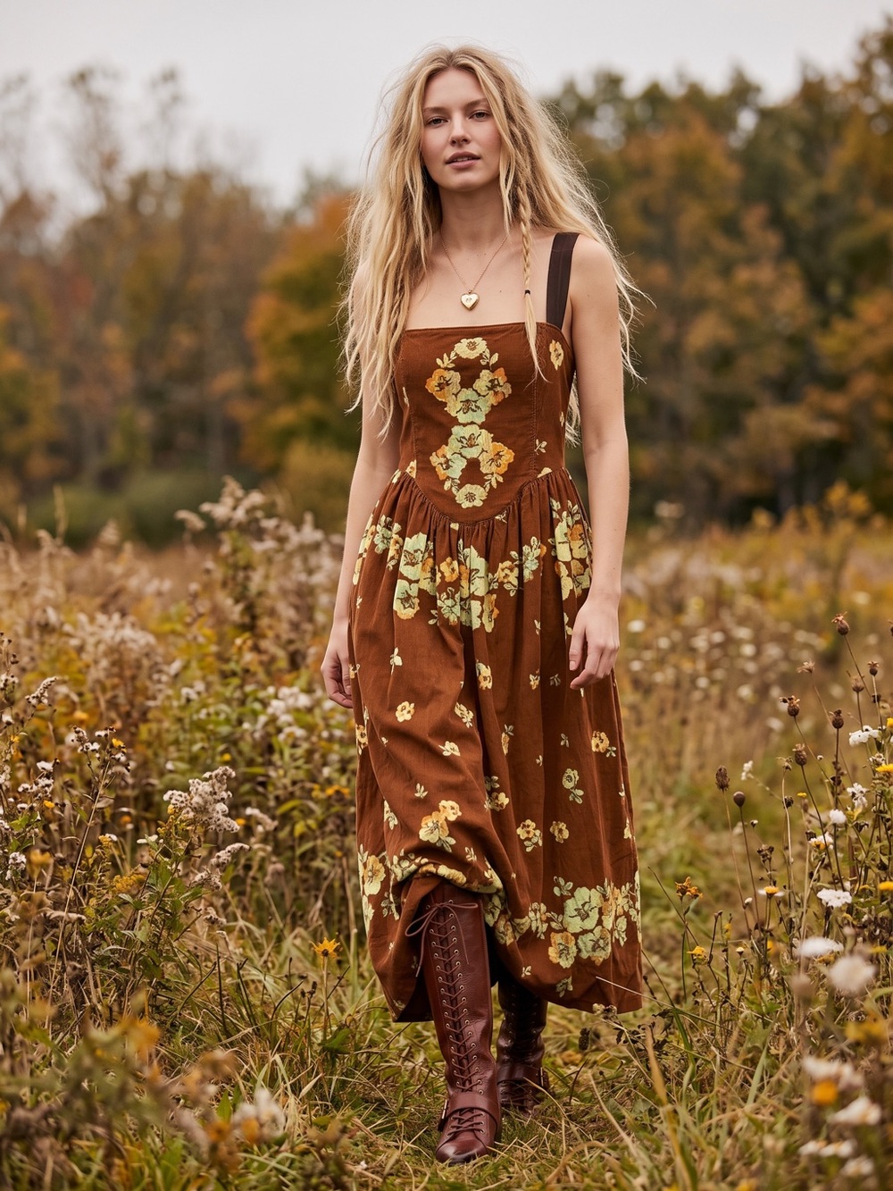Free People Dainty Cottage Micro Corduroy Until Dawn Midi Dress Brown Large - Picture 17 of 17